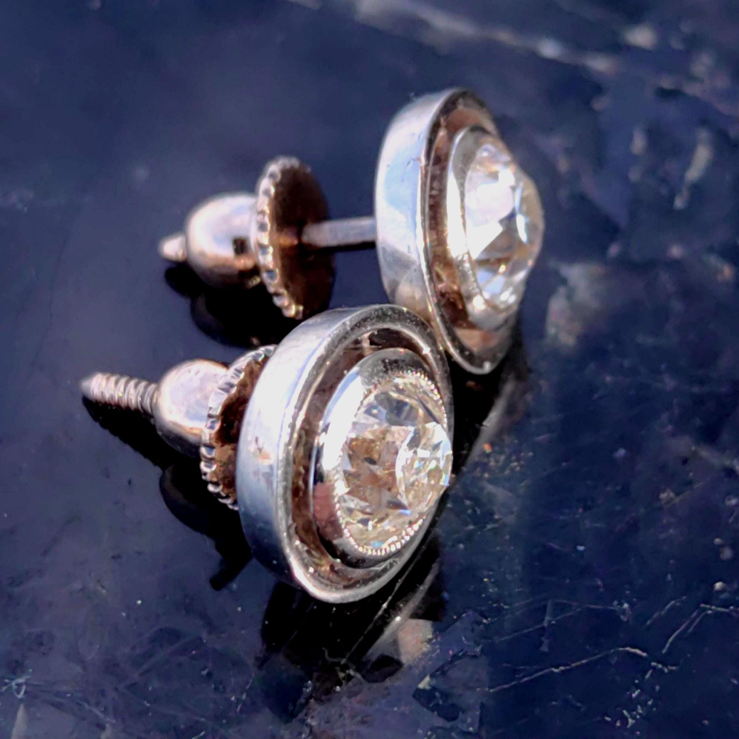 Antique 1.3ct Old European Cut Diamond 14k Gold Earrings