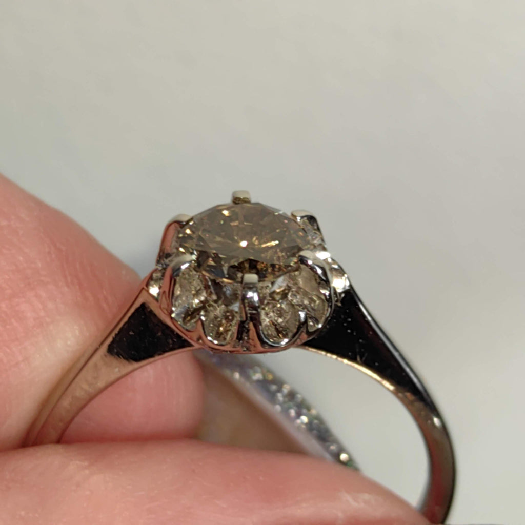 Fancy Brown Diamond White 18k Hallmarked Gold Elegant Solitaire Engagement Ring Gift for Her Present Cognac Diamond