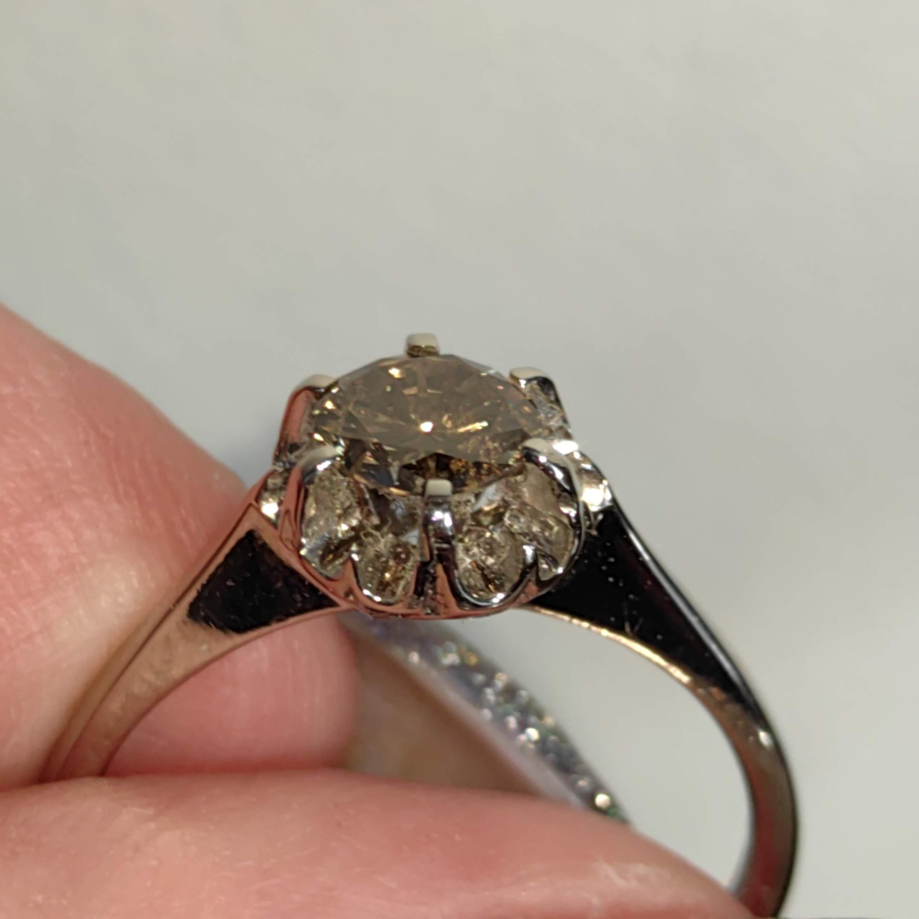 Fancy Brown Diamond White 18k Hallmarked Gold Elegant Solitaire Engagement Ring Gift for Her Present Cognac Diamond