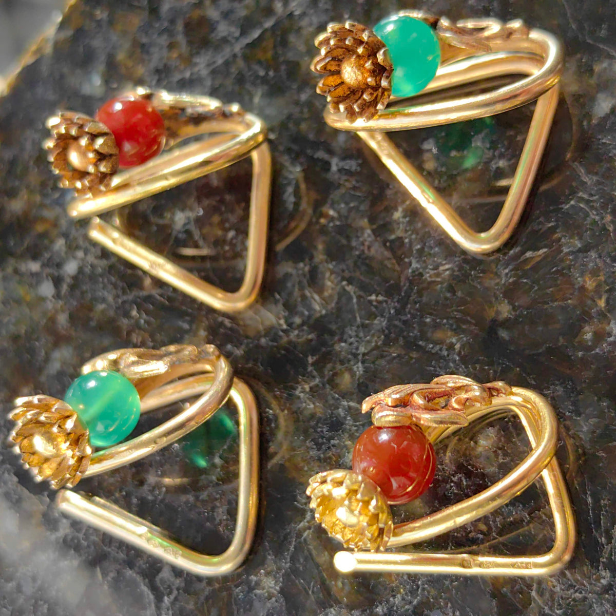 Art Nouveau Gold Plated Sterling Silver Card Holders - Floral Design, Set of 6