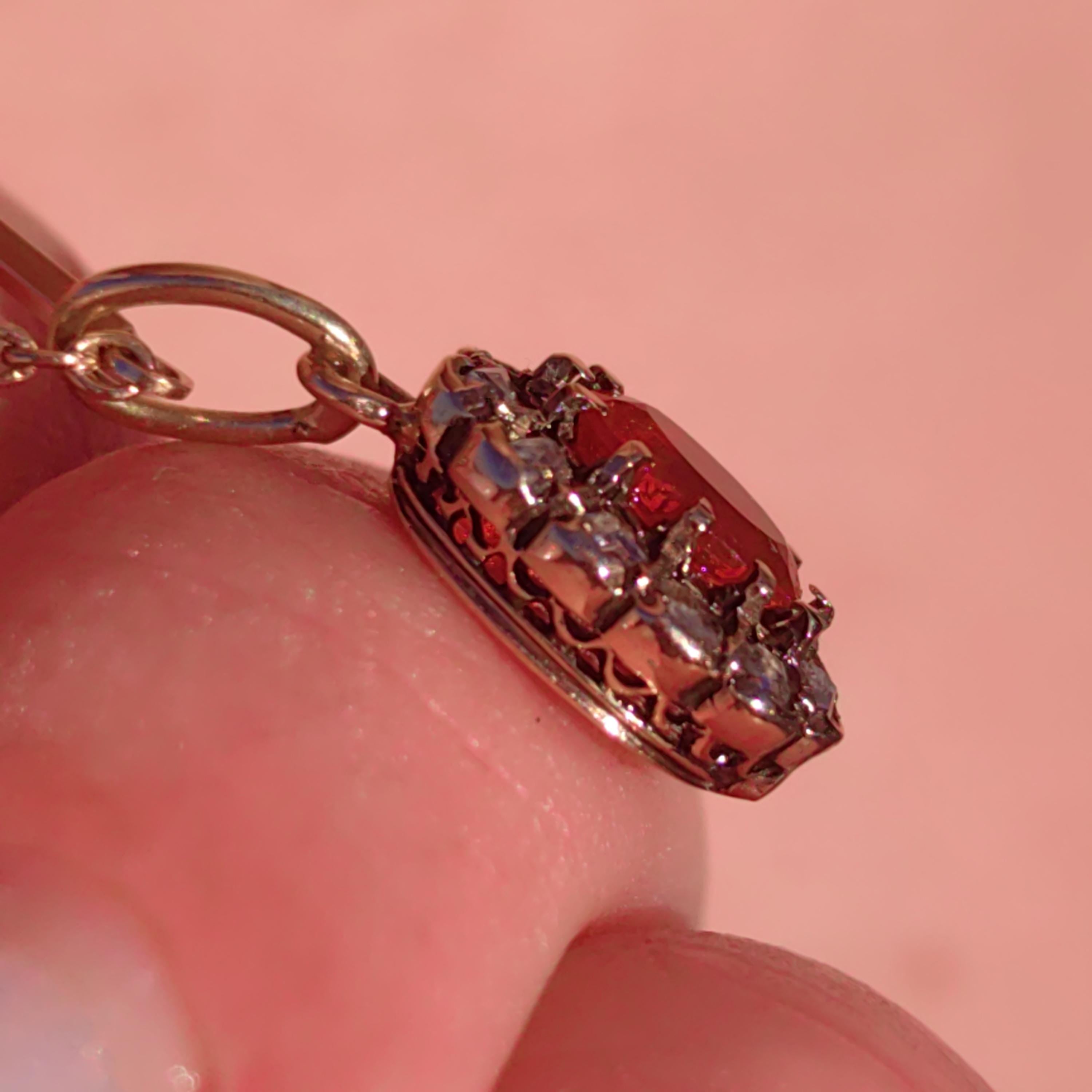 Victorian Fire Opal Pendant: 14k Yellow & Rose Gold Diamond Charm
