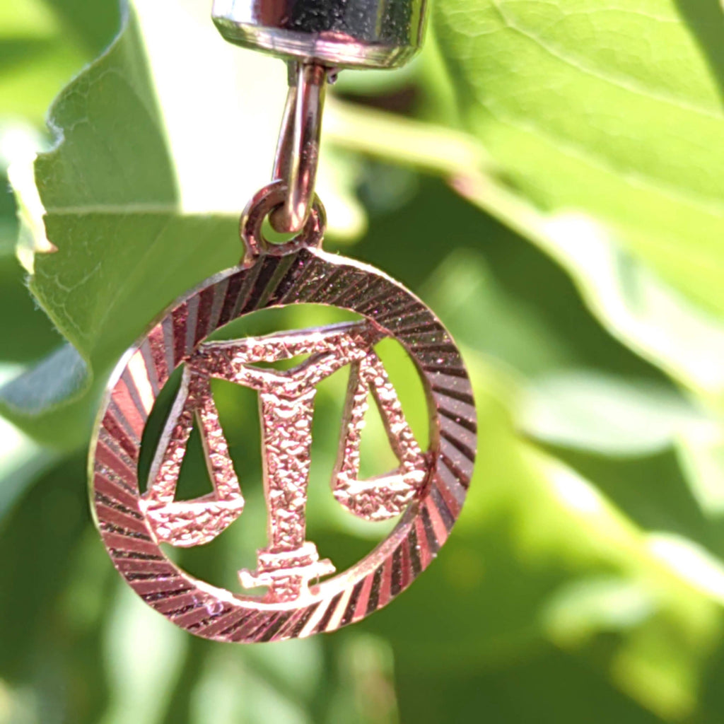 Vintage 18k Solid Yellow Rose Champagne Gold Libra Zodiac Sign Astrology Pendant Scales of Justice Lawyer Birth Month Charm Gift for Her