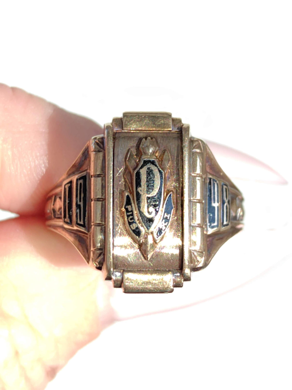 1940s Pope Pius XI Signet Ring: Vintage 10k Gold Catholic Coat of Arms