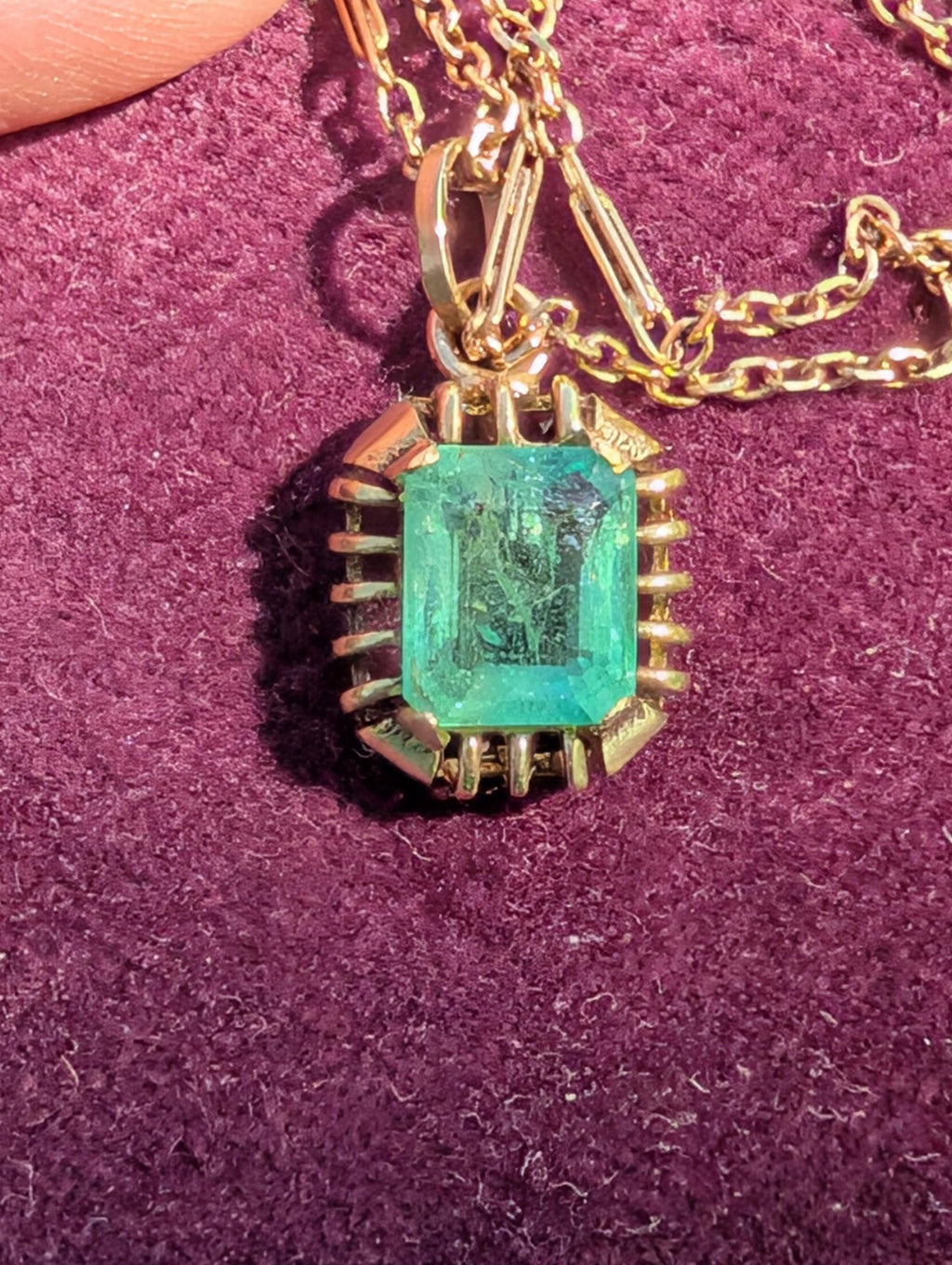 Antique 1920s Art Deco Emerald Pendant Necklace with chain 14k Gold Hallmarked Emerald Cut Gold Chain Jewelry Gift US Duty Free HTS 9706