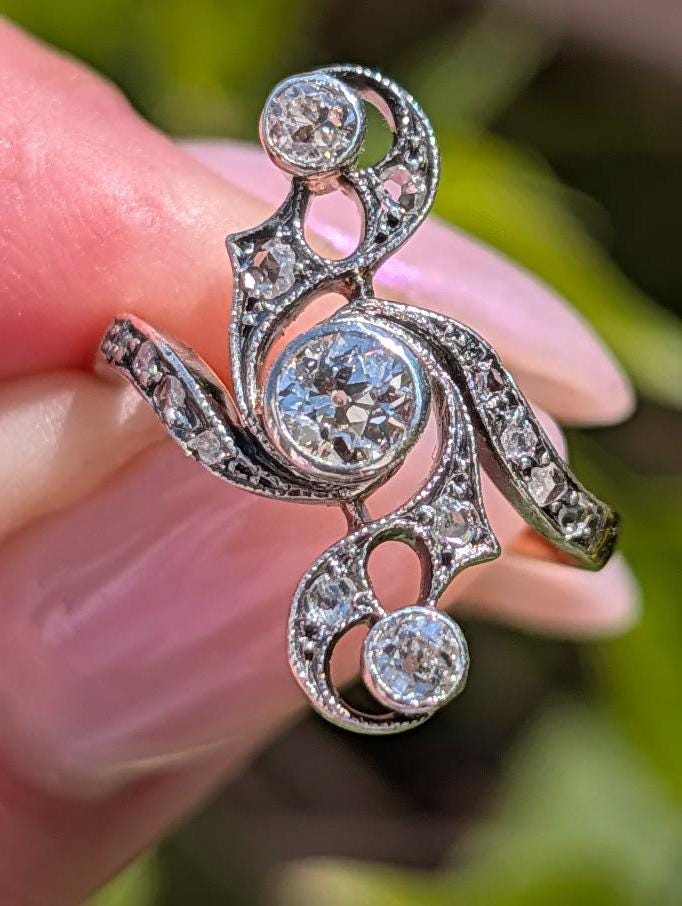 Antique 1900s Floral Diamond Engagement Ring, France, 18k Gold, Old  European Cut Flower Ring, Vintage Heirloom Proposal Ring US size 5