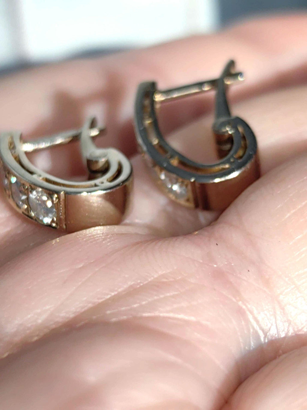 Vintage Art Deco Diamond 14k Gold Sleeper Earrings