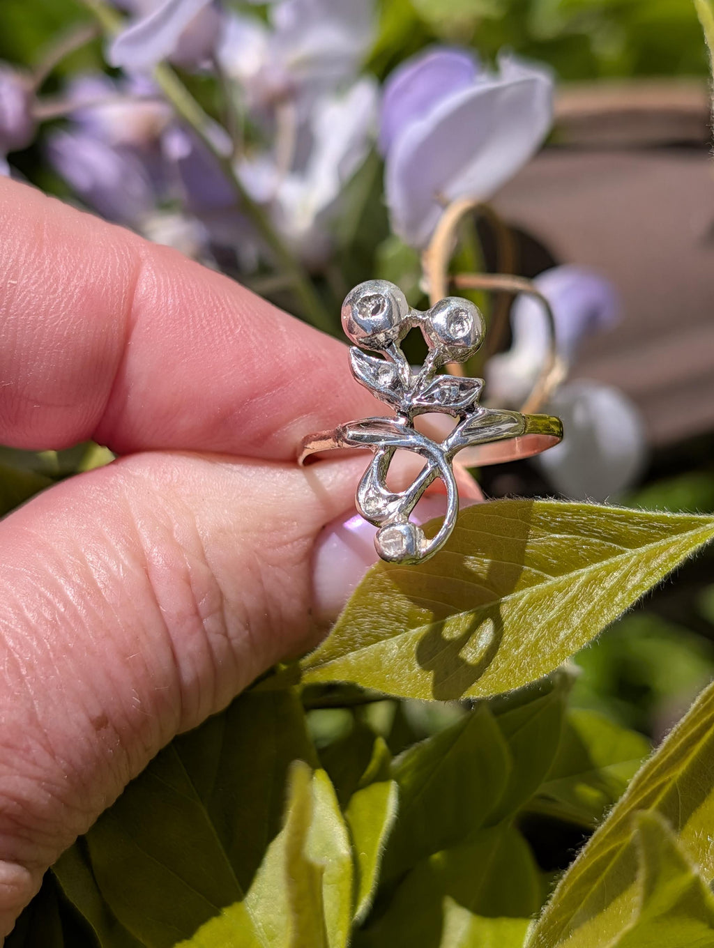Antique Art Nouveau Diamond Ring 14k Yellow Gold Silver, 1900s Floral Openwork Rose Diamond Engagement Ring, Size 10