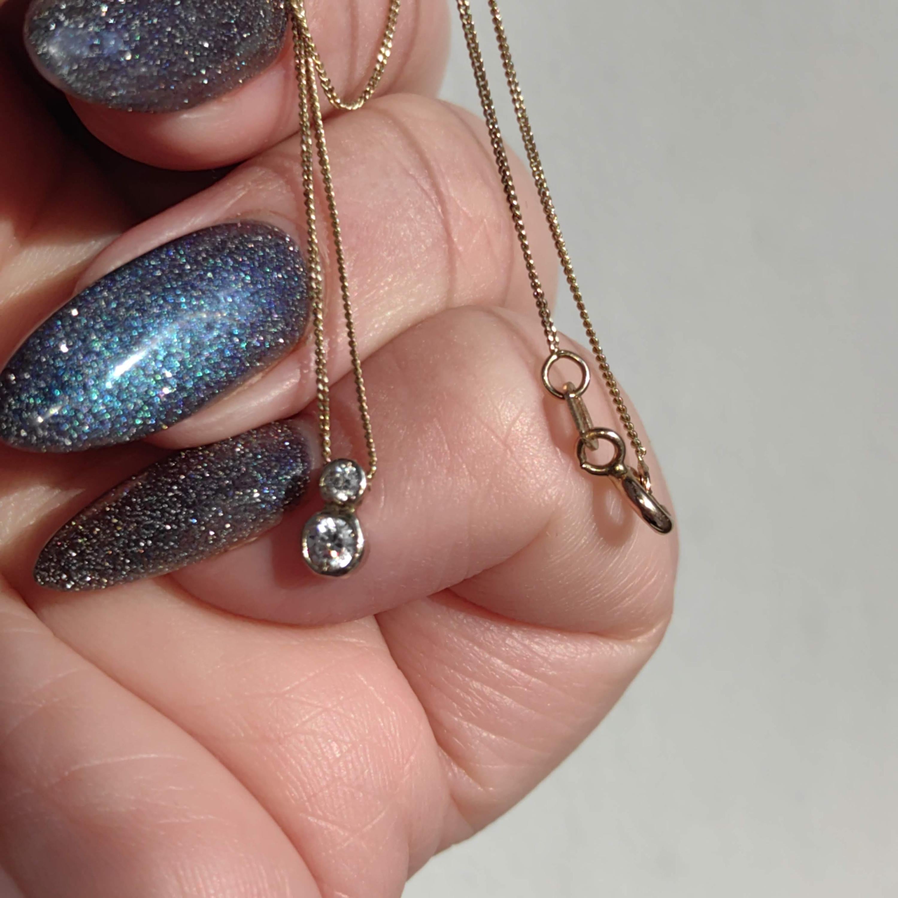 Diamond Gold necklace Solid 14k Gold Vintage solitaire diamond pendant Gift for Her Elegant Dainty Classic Necklace 1950s