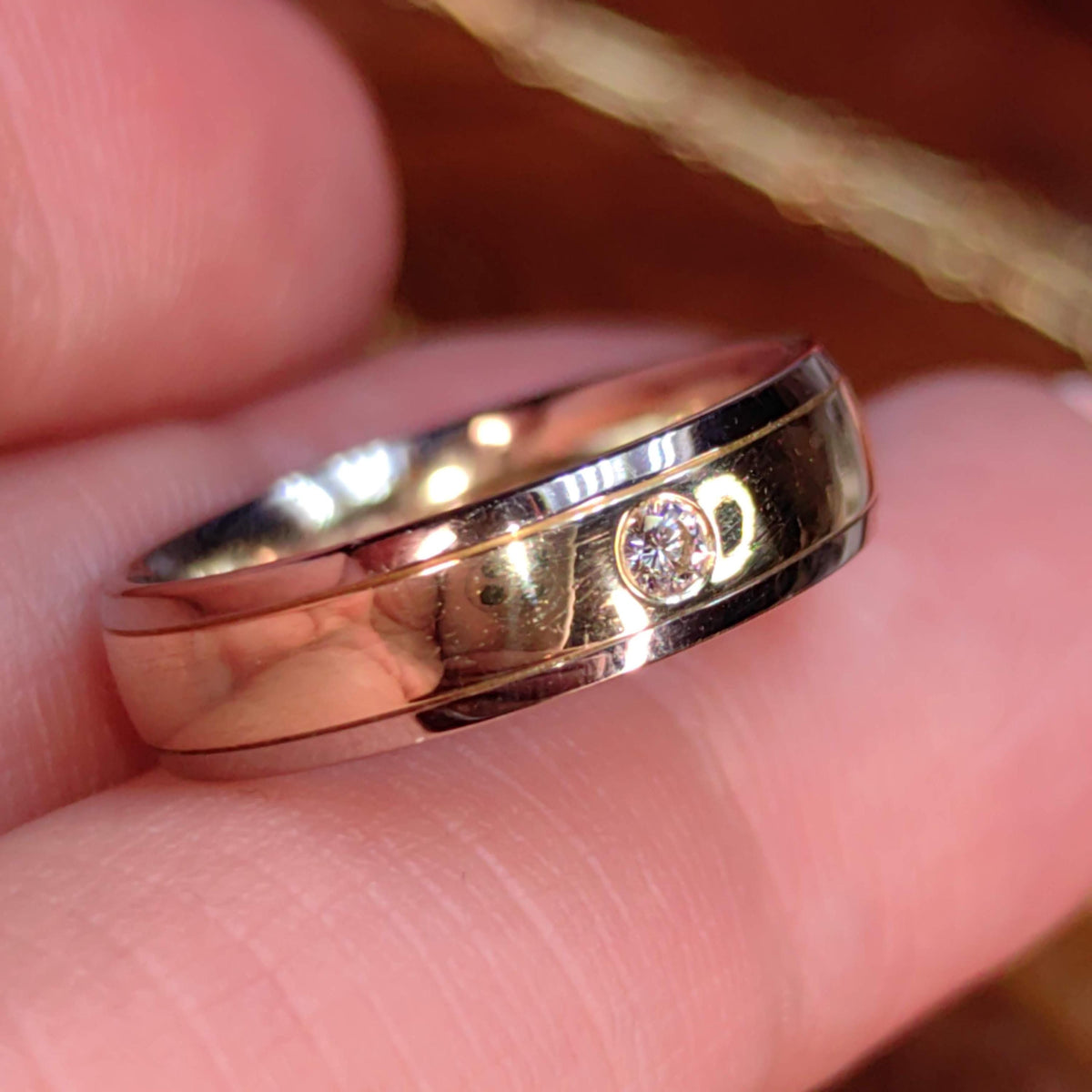 Two Tone White and Yellow Solid 585 14k Hallmarked Gold Diamond Engagement Ring Unisex 14k Wedding Band Gift for Her