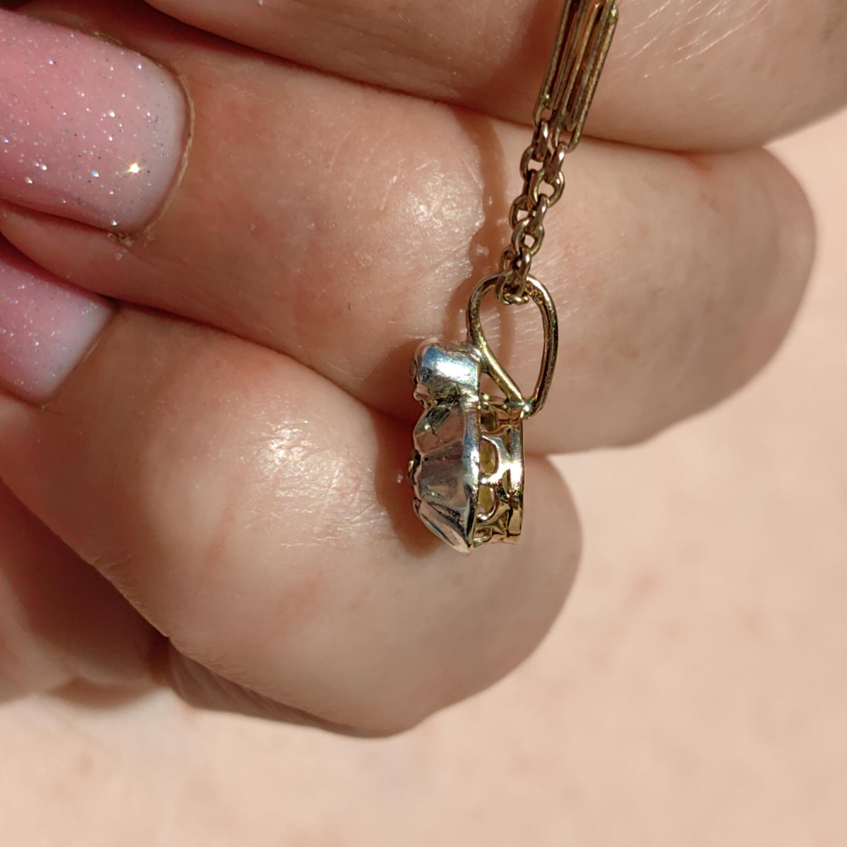 Victorian Rose Cut Diamond Pendant: 14k Yellow Gold & Silver Setting