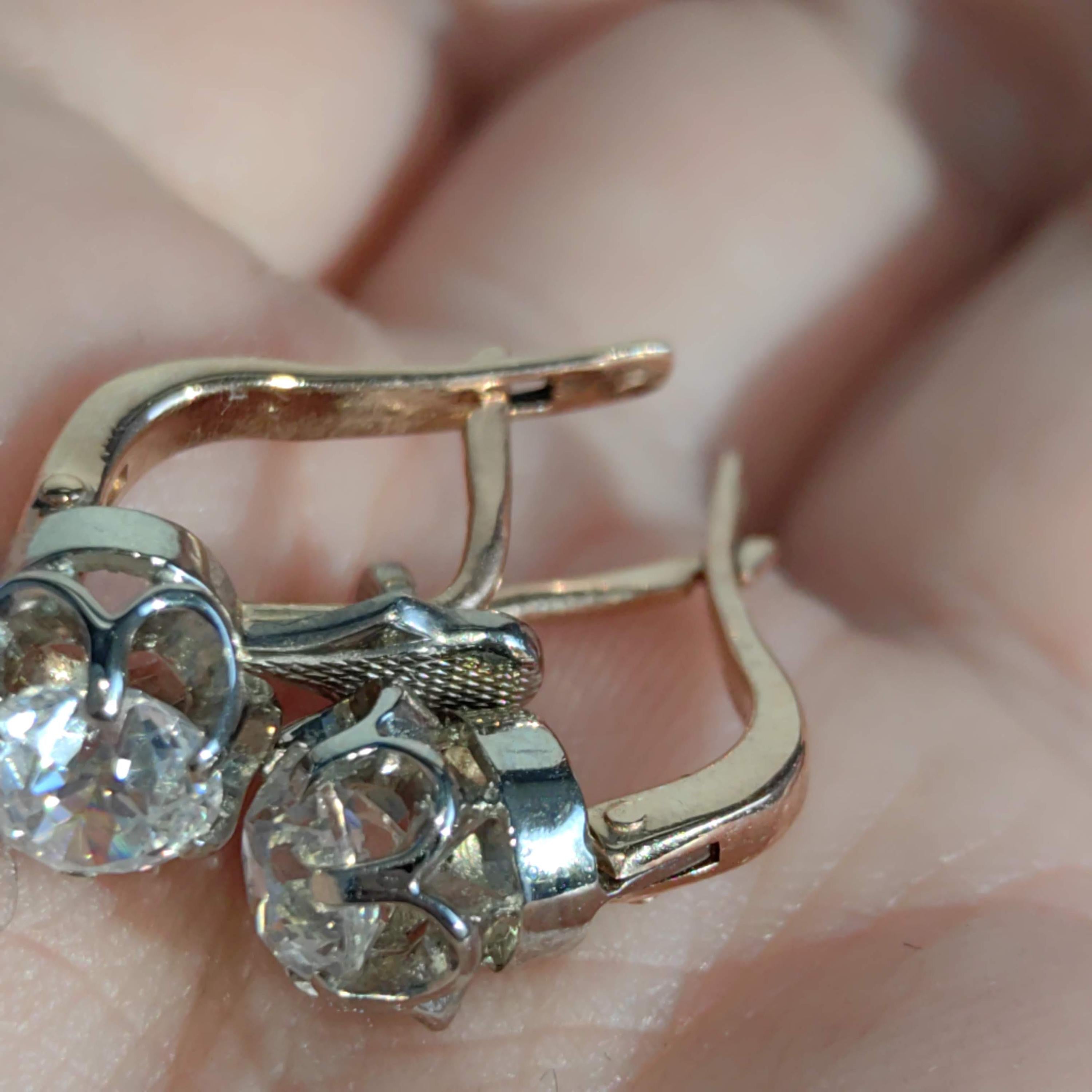Mid century Solitaire Natural Cubic Zirconia Solid Hallmarked 14k Gold Antique Sleepers Dormouse Earrings Gift for Her