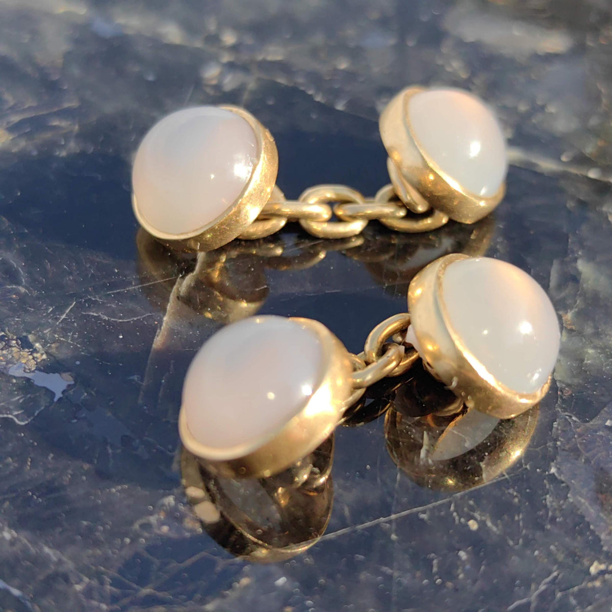 Antique 14k Yellow Rose Gold Natural Moonstone Elegant Cufflinks 1900s Art Nouveau Chevalier Mens Accessories Gift for Him