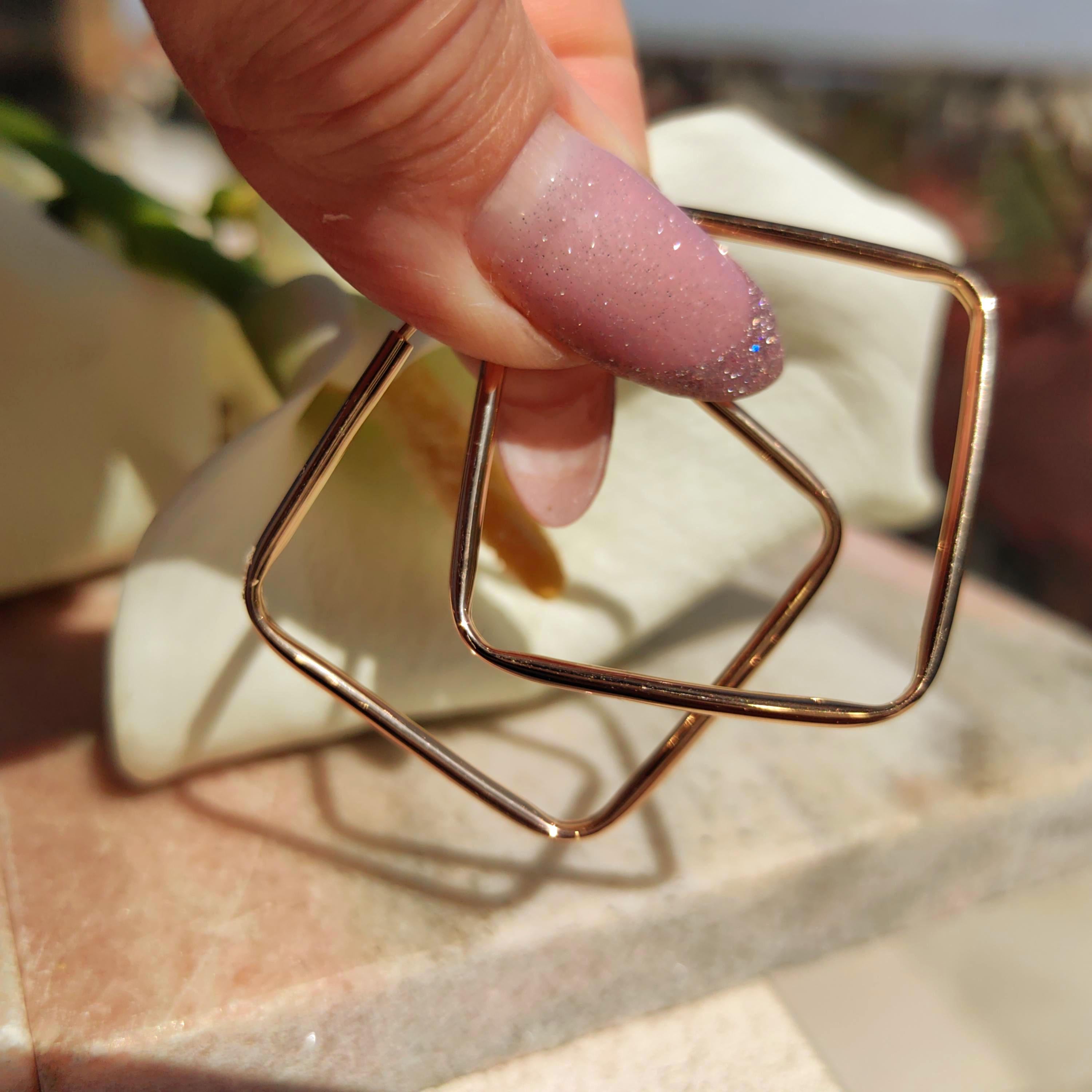 Vintage 14k Yellow Gold Square Hoop Earrings: Minimalist Geometric Jewelry