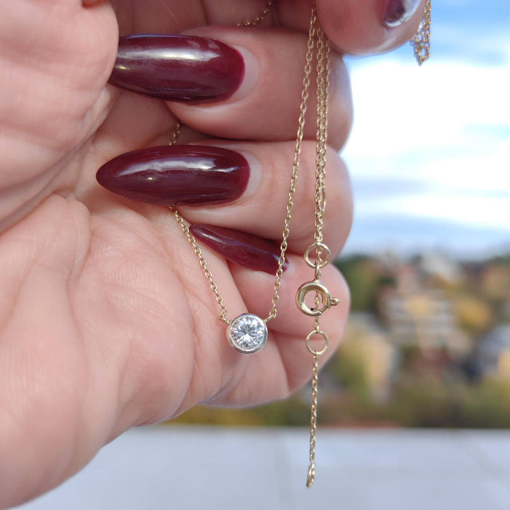 Diamond Gold necklace Solid 14k Gold Vintage solitaire diamond pendant Gift for Her Elegant Dainty Classic Necklace1 950s