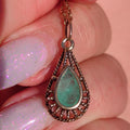 Art Deco Emerald Pendant: 14k Yellow Gold Filigree, Hand-Chiseled Floral Charm