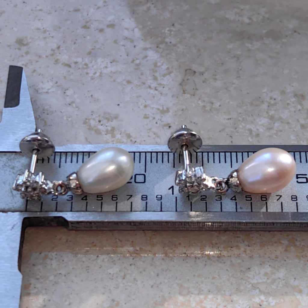 Vintage Diamond Pearl Drop Solid White 18k  Gold Dangle Elegant Dainty Earrings Gift for her wife romantic present Christmas birthday