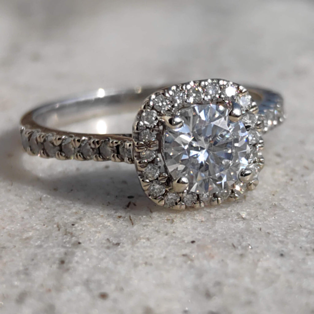 Vintage 10k White Gold Cubic Zirconia Cluster Engagement Ring - Size 6.5