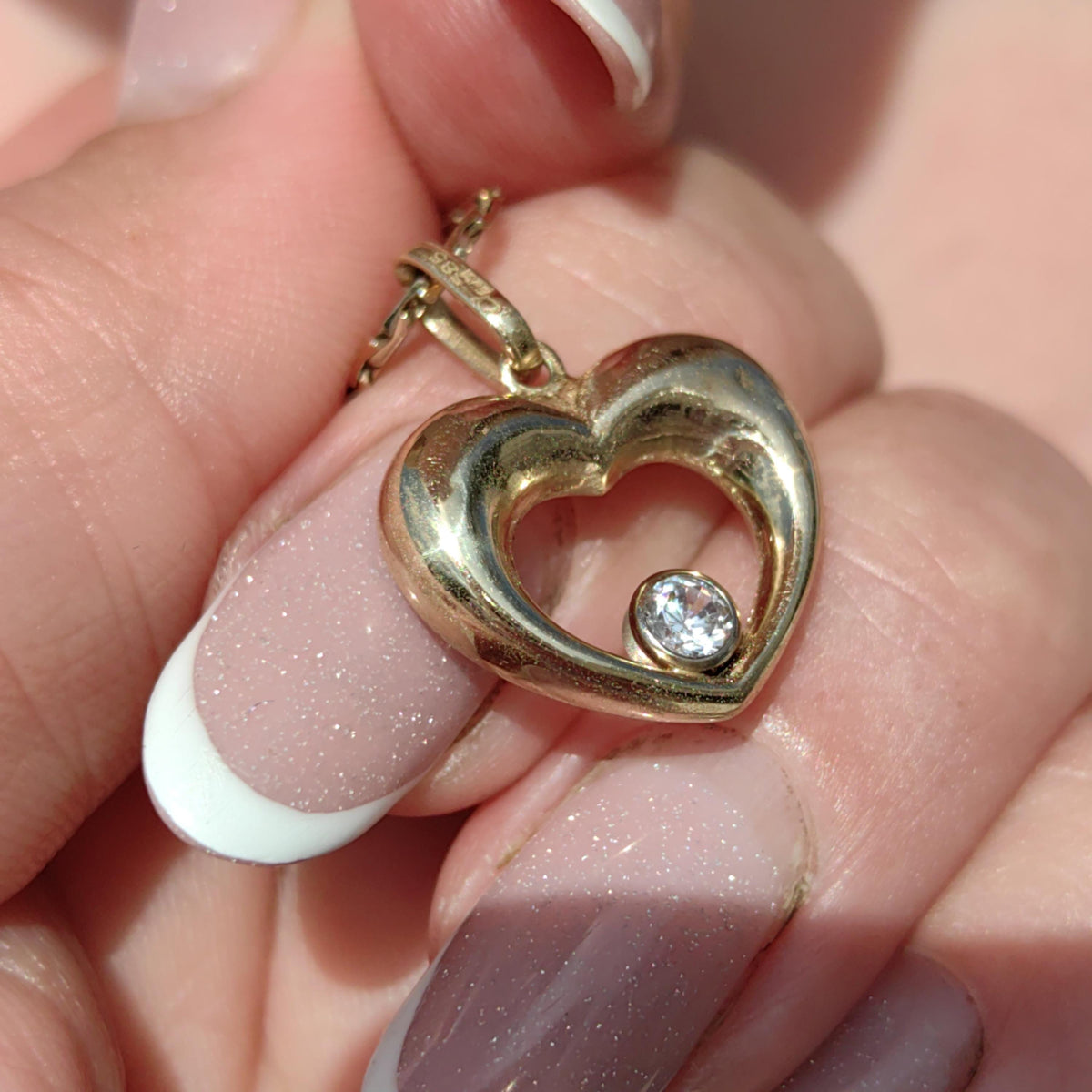 14k Solid Hallmarked Yellow Gold Heart Shaped Love Charm Pendant Cubic Zirconia Vintage Necklace Elegant Dainty Gift for Her