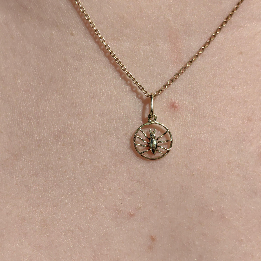 14K Solid Yellow rose Champagne Gold Art Nouveau 1900s Spider Necklace Pendant Antique Vintage Insect Bracelet Charm Gift for Her