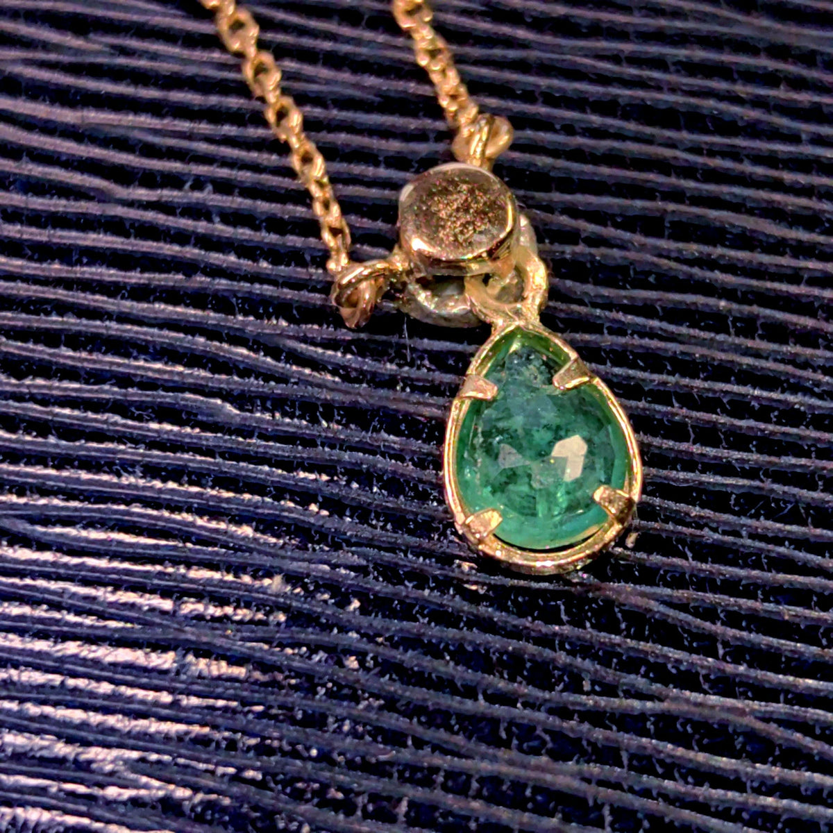 Genuine Emerald & Diamond Necklace Solid 18k Yellow Gold Drop Shaped Antique Vintage Pendant Charm Gift for Her Elegant Dainty Classic chain