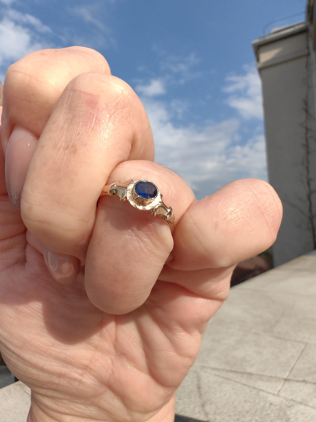 Art Nouveau Sapphire Ring Solid Yellow Rose Gold Antique 1900s