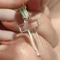 Vintage Solid 18k Yellow Gold Natural Rock Crystal Elegant Crucifix Pendant Christian Catholic Latin Cross Charm Gift