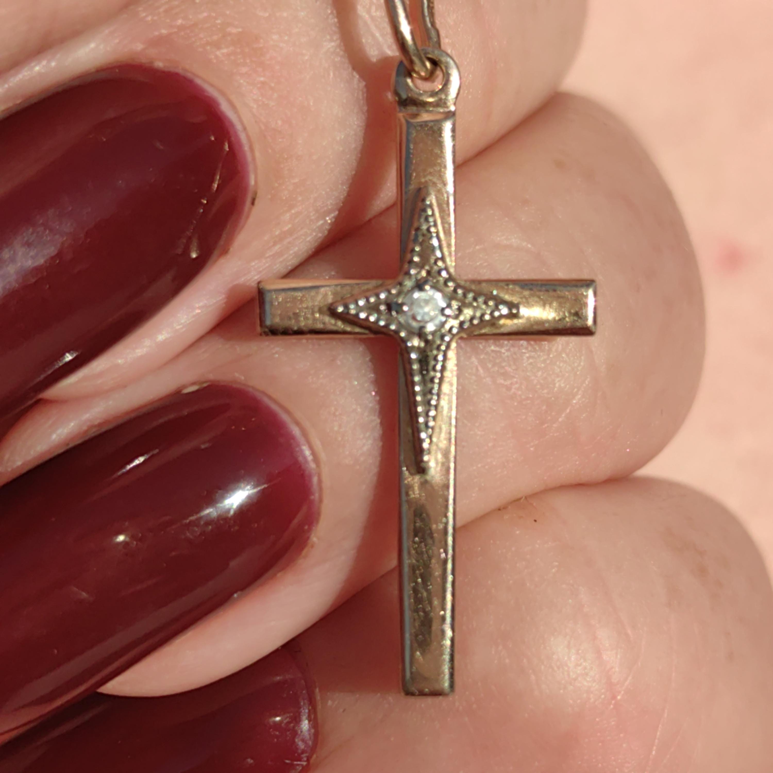 Art Deco 1930s Vintage Solid 14k Yellow Rose and White Gold Diamond Christian Latin Cross Antique Pendant Elegant Gift Present