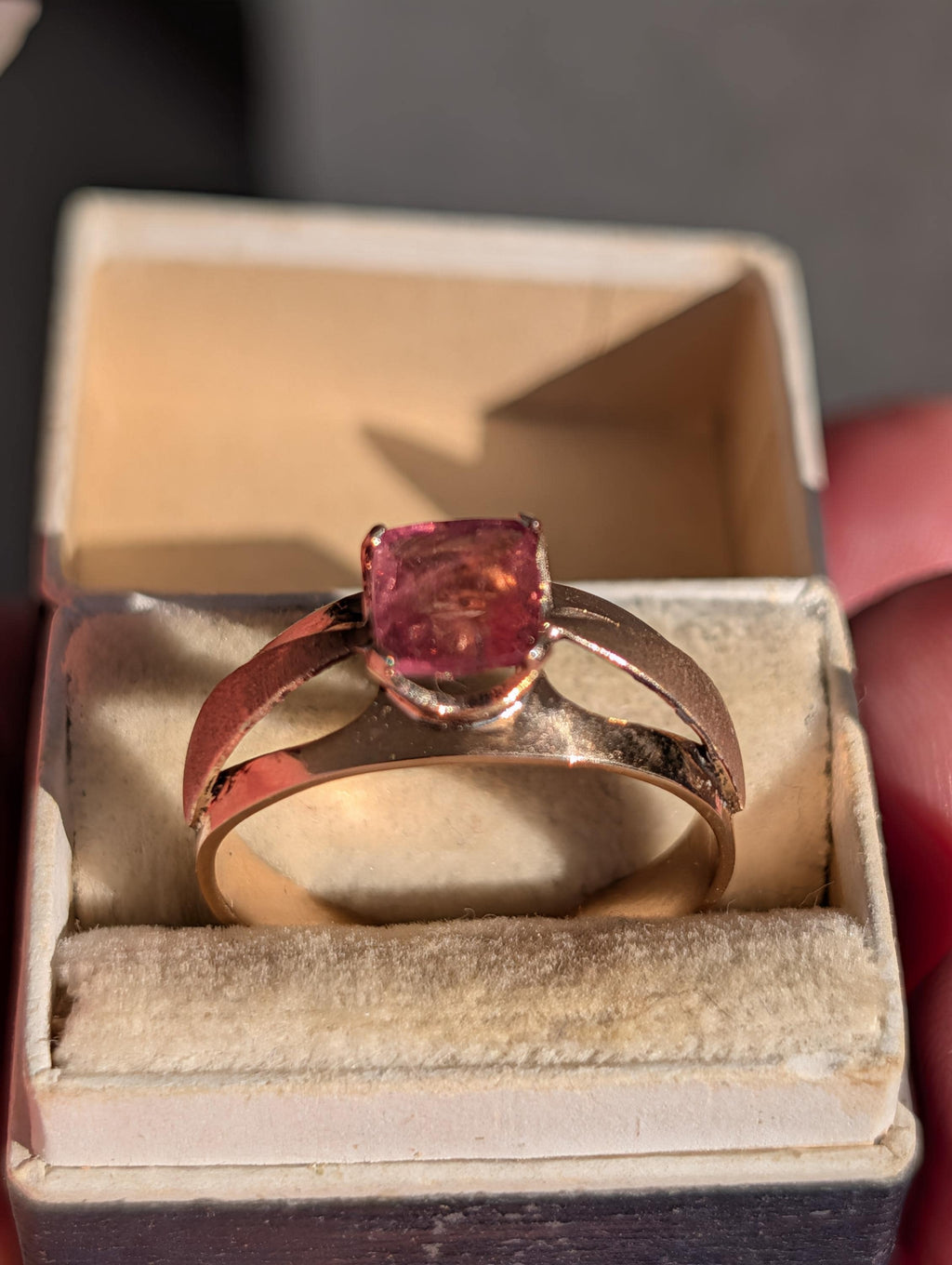 Vintage 1960s Natural Pink Tourmaline Ring 14k Solid Yellow Rose Gold Mid Century Statement Ring Size 9 US Free Resize Gift