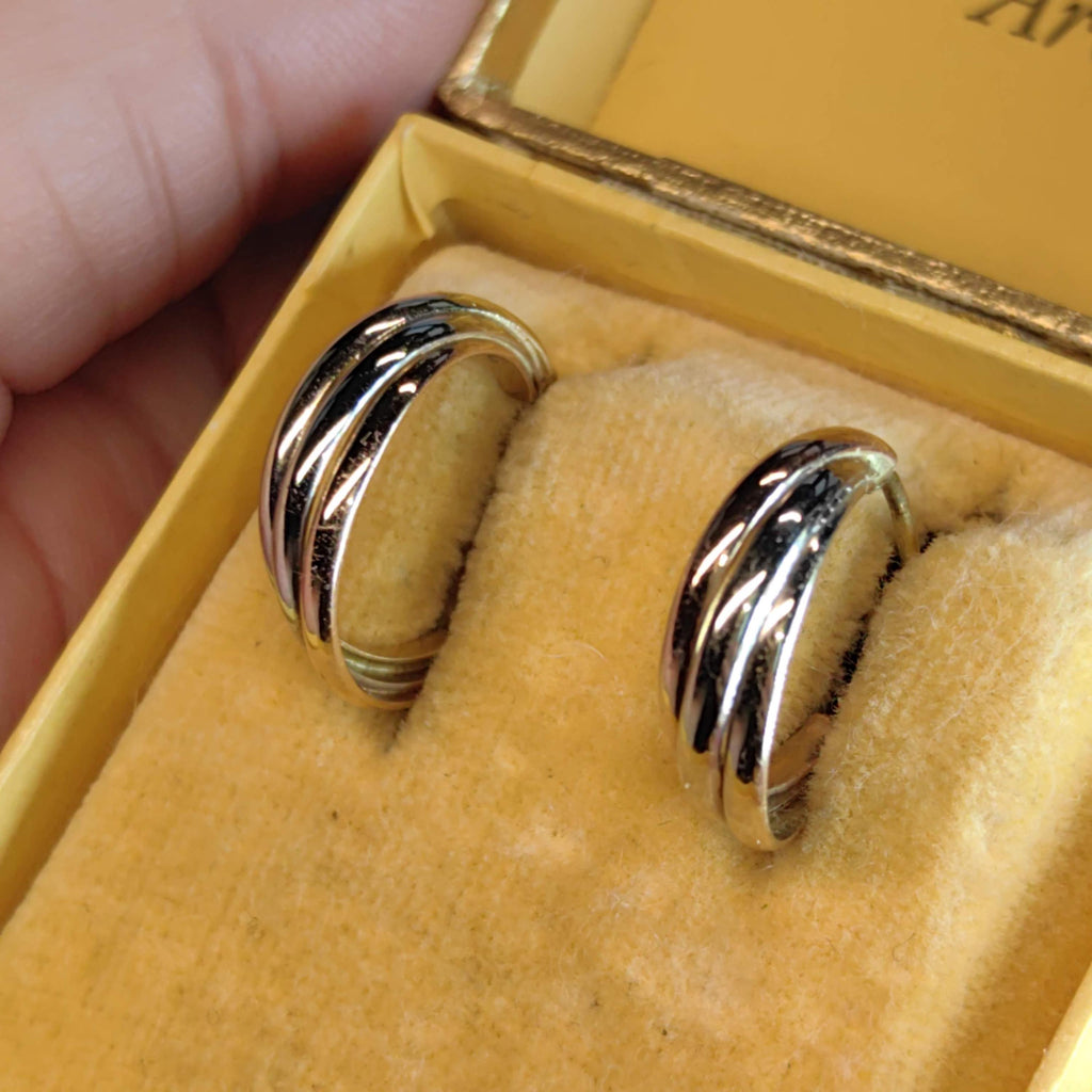 14k Hallmarked Solid Rose Yellow and White Gold Trinity model Elegant Three tone Gold Minimalist Design Push back Earrings gift for her