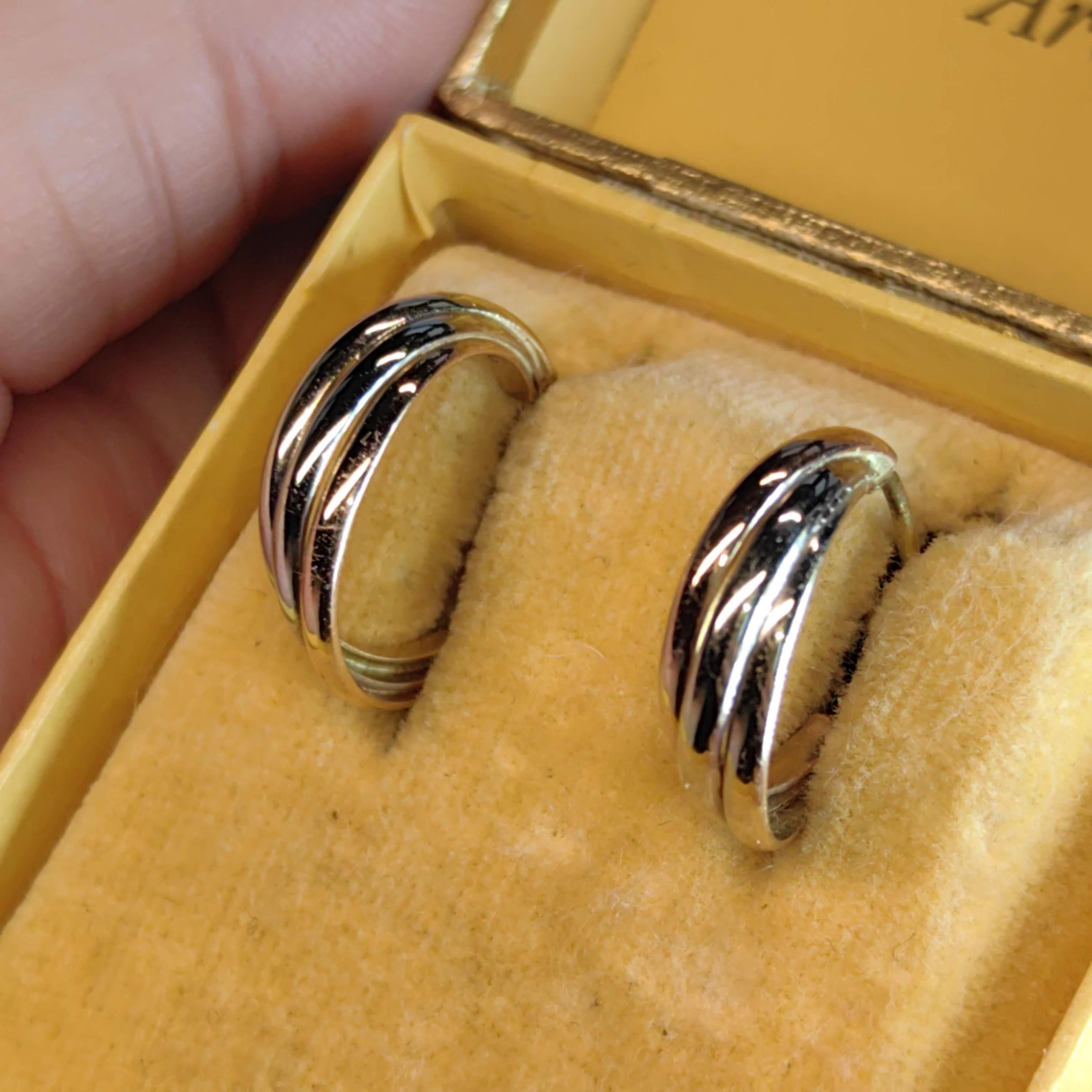 14k Hallmarked Solid Rose Yellow and White Gold Trinity model Elegant Three tone Gold Minimalist Design Push back Earrings gift for her