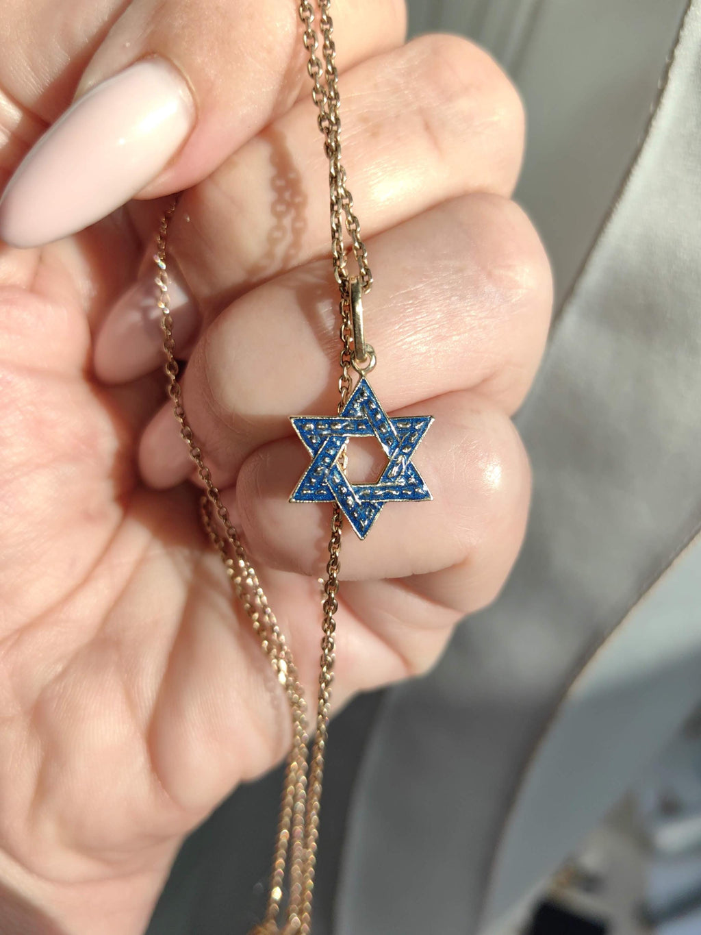 Vintage 14k Gold Star of David Pendant: Blue Enamel Judaica Charm