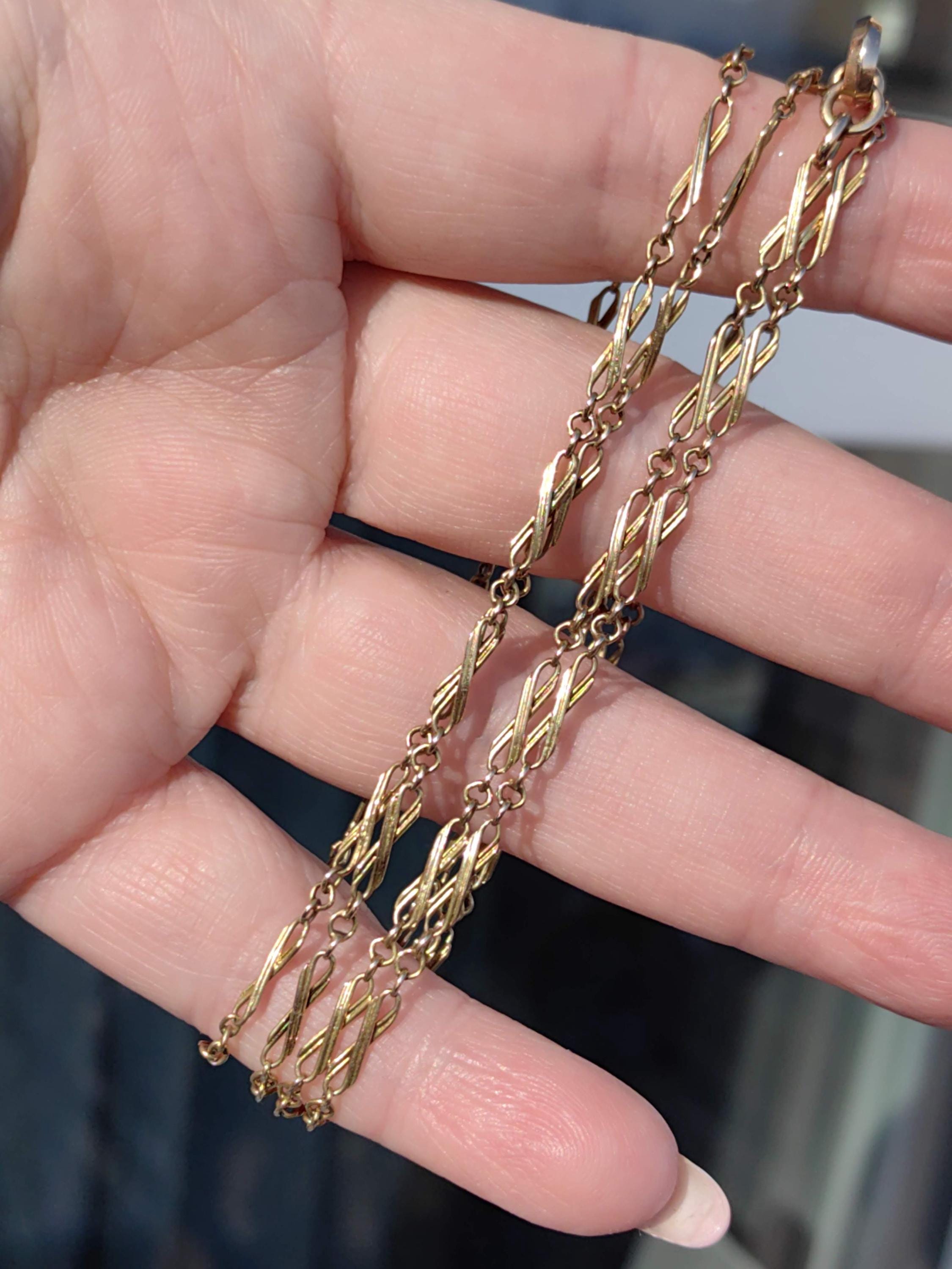 14k Solid Yellow Gold Link Chain Necklace - 87cm Victorian Antique