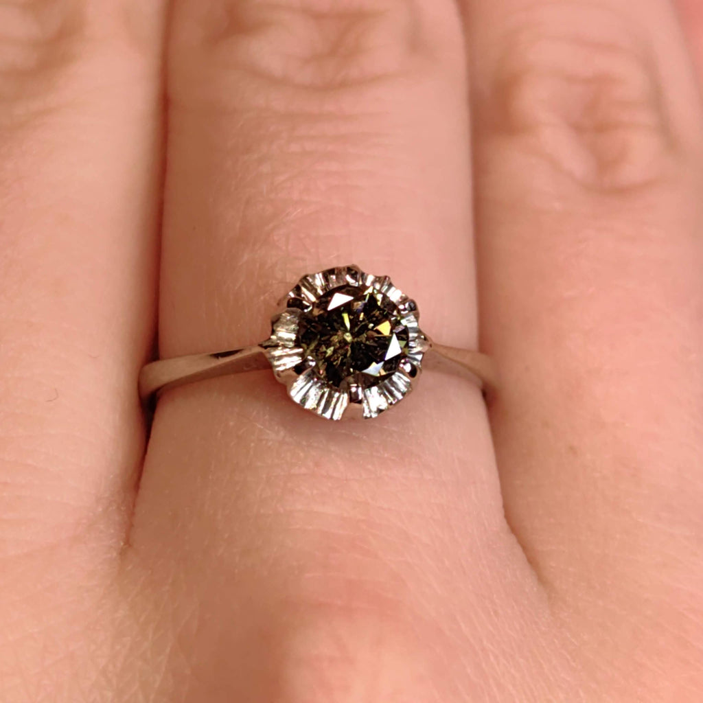 Fancy Brown Diamond White 18k Hallmarked Gold Elegant Solitaire Engagement Ring Gift for Her Present Cognac Diamond