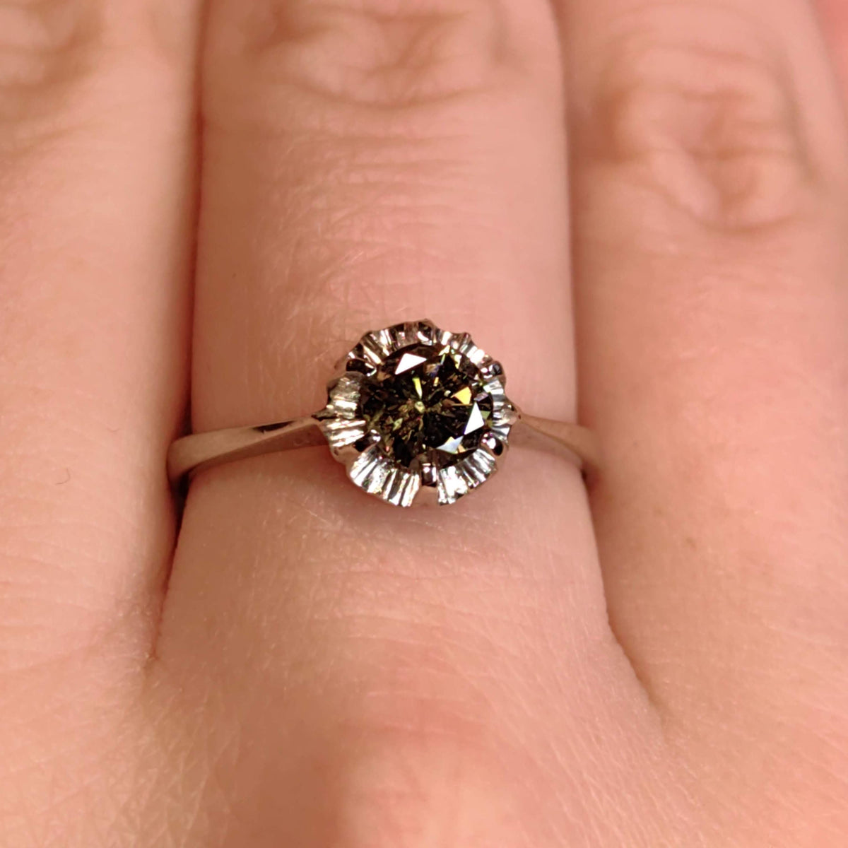 Fancy Brown Diamond White 18k Hallmarked Gold Elegant Solitaire Engagement Ring Gift for Her Present Cognac Diamond