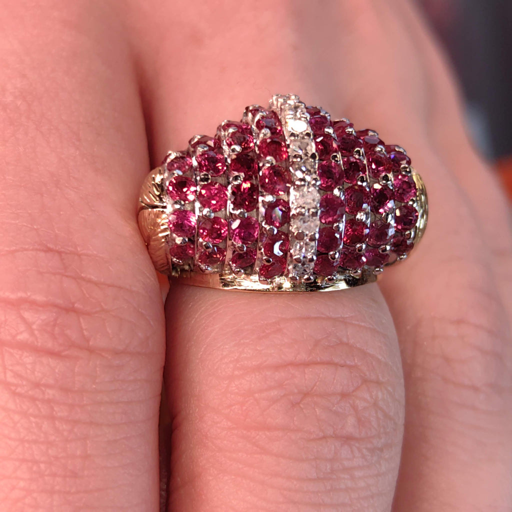 Art Deco 1930s  Natural Raspberry Red Ruby and Diamond Large Statement Elegant Vintage Antique Tank Ring Gift for Her Present
