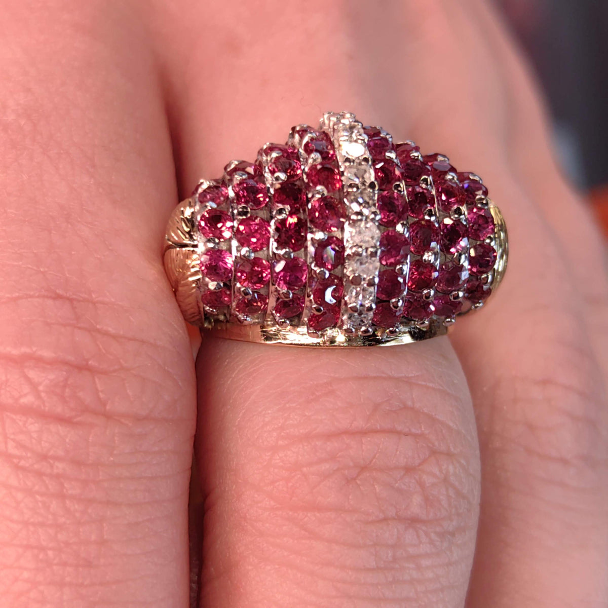Art Deco 1930s  Natural Raspberry Red Ruby and Diamond Large Statement Elegant Vintage Antique Tank Ring Gift for Her Present
