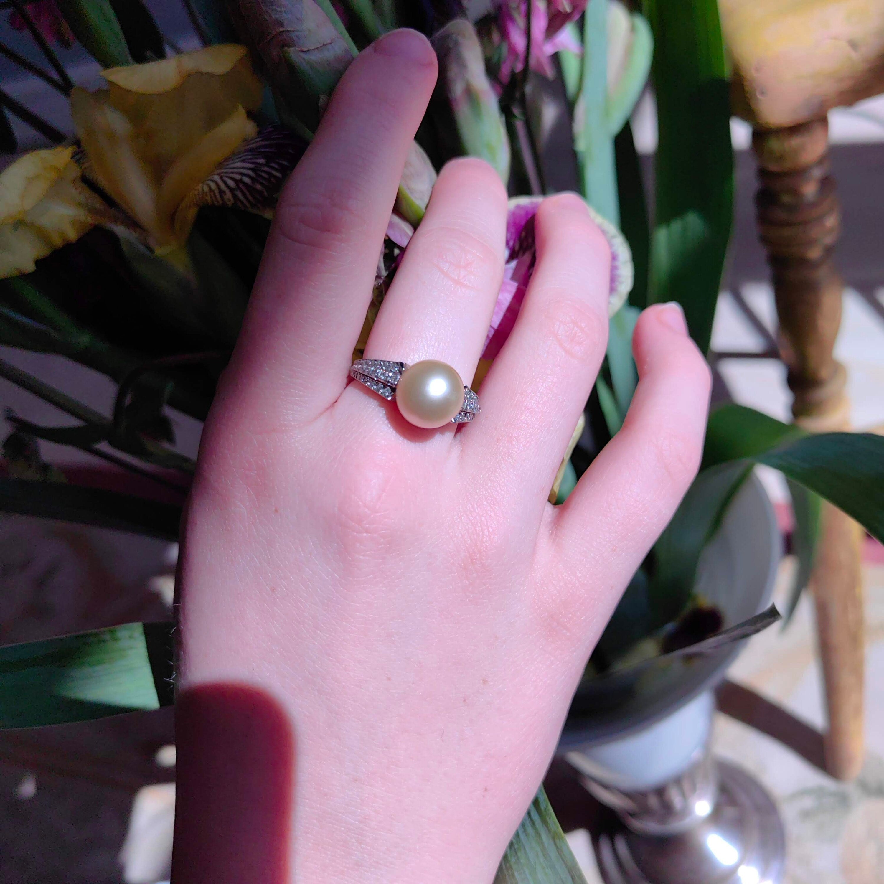 Vintage 1940s Platinum Ring: Natural Pearl & Diamond Accent