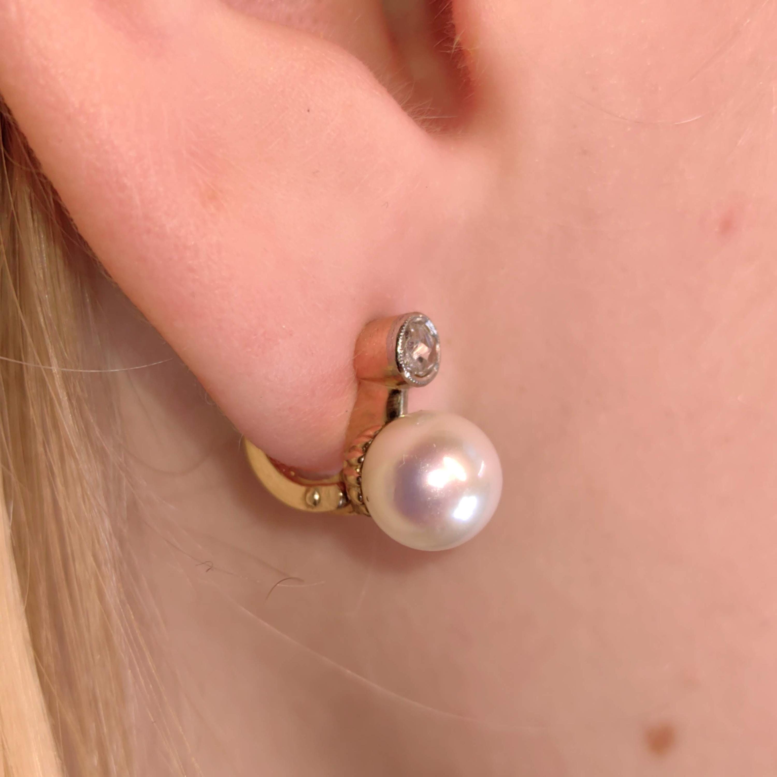 Art Deco Natural Pearl Earrings Rose Diamond 18k Solid Yellow Gold Handmade 1920s Antique Vintage  Elegant latch Back Closure Gift for Her