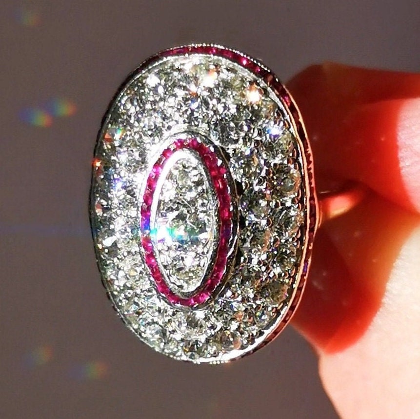 Art Deco Edwardian Natural Ruby and  2.7ct Old Cut Diamond Platinum ring 1920