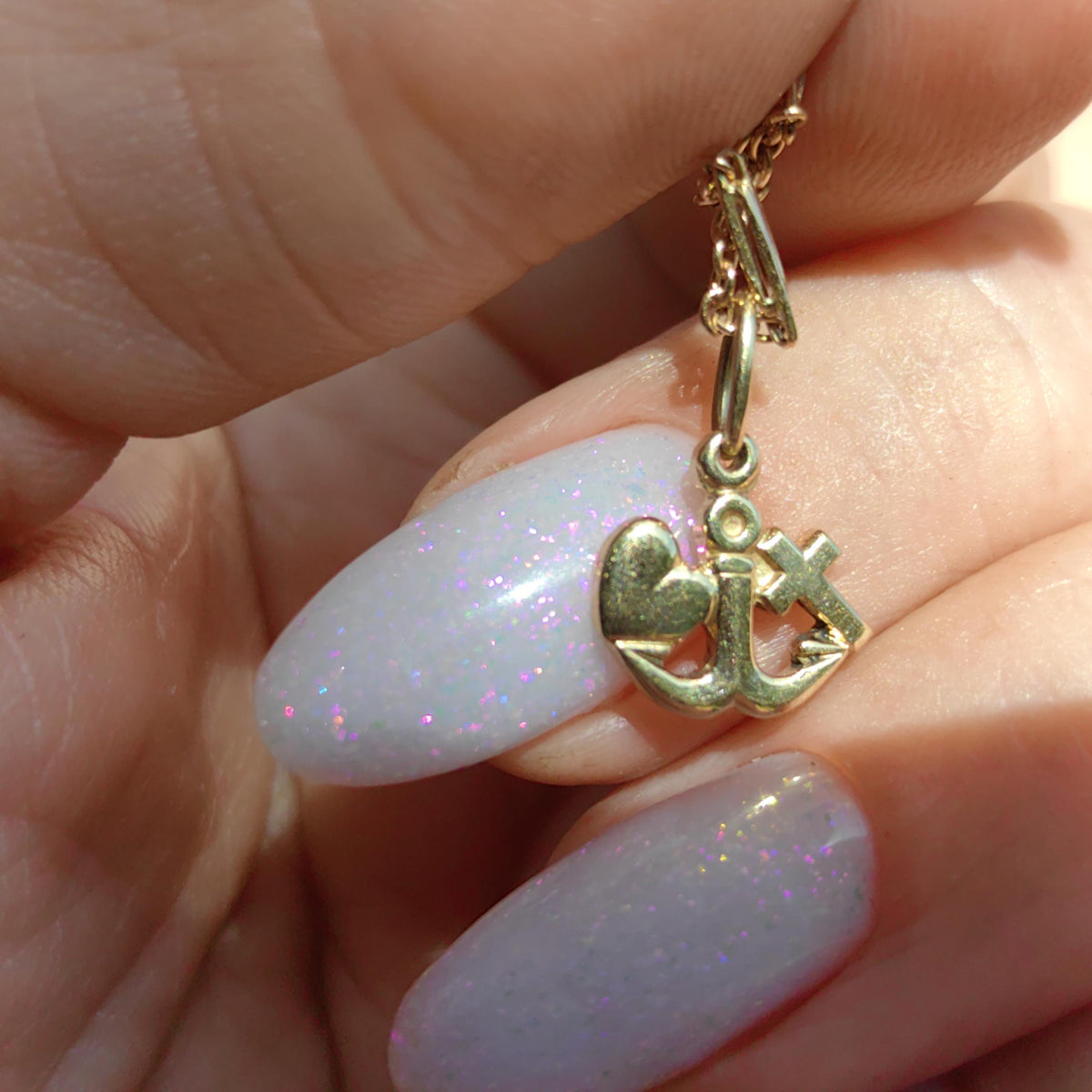 14k Gold Cross Heart Anchor Charm: Antique Faith, Love, Travel Pendant