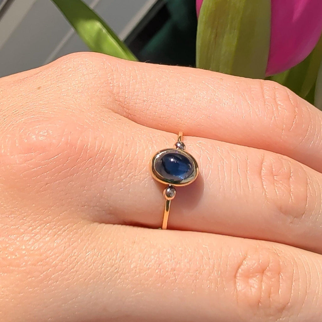 1920s Art Deco Antique Vintage Blue Natural Cabochon Sapphire Solid Yellow Gold Dainty Ring Sapphire Engagement Ring Gift for Her Present