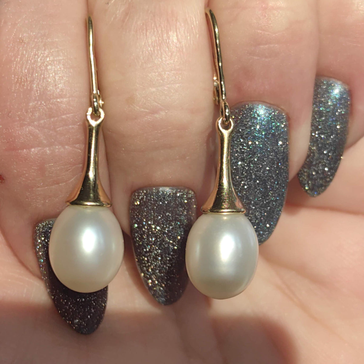 18k 750 Hallmarked Solid Yellow Gold Vintage Elegant Classic Minimalist Dangle Drop Large Pearl Earrings Gift for Her Present 7.4 gram