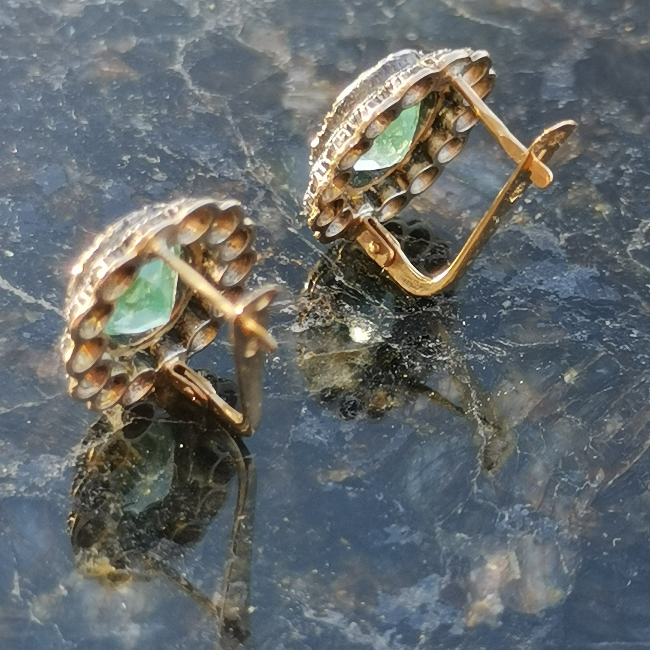 Vintage 1940s Aquamarine Diamond Earrings: 19.2k Gold & Silver Studs