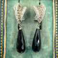 Vintage White and Champagne Diamond Onyx 18k Solid White Gold Statement Dangle Earrings
