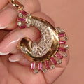 Art Deco 18K Gold Dolphin Pendant: Diamond & Ruby Accent
