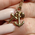 Vintage 14k Yellow Rose Champagne Gold Cross Heart Anchor Charm Pendant Art Nouveau Nautical Traveller Love Faith Christian Medal Gift