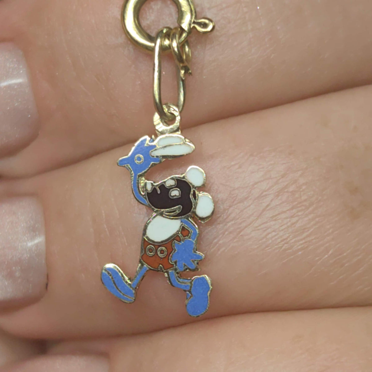 Disney Mickey Mouse Vintage Solid 14K Yellow Hallmarked Gold Enamel Cartoon Character Pendant Vintage Charm Gift for her girl son daughter