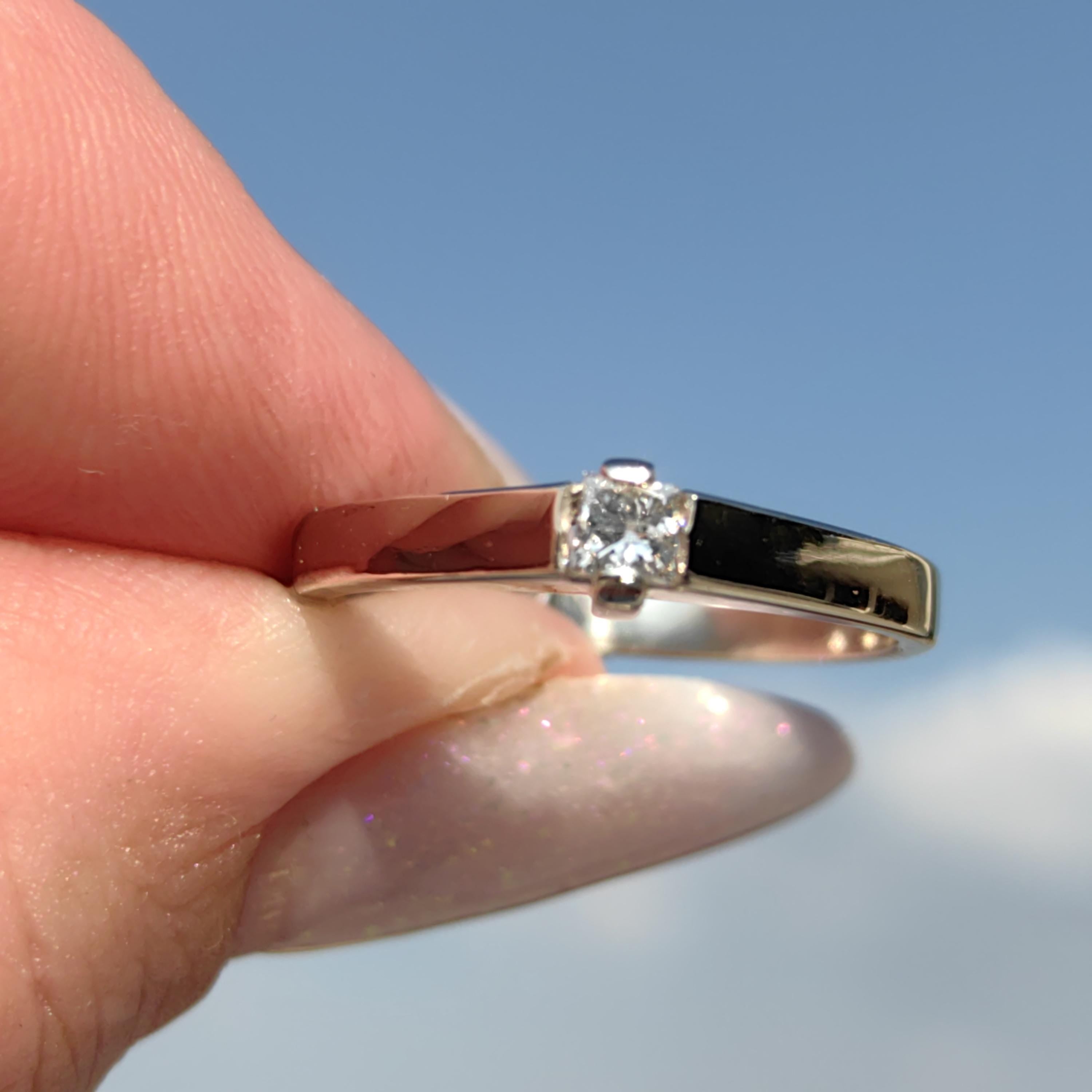 Princess Cut Diamond Solitaire Ring: 0.16ct 14k White Gold Engagement