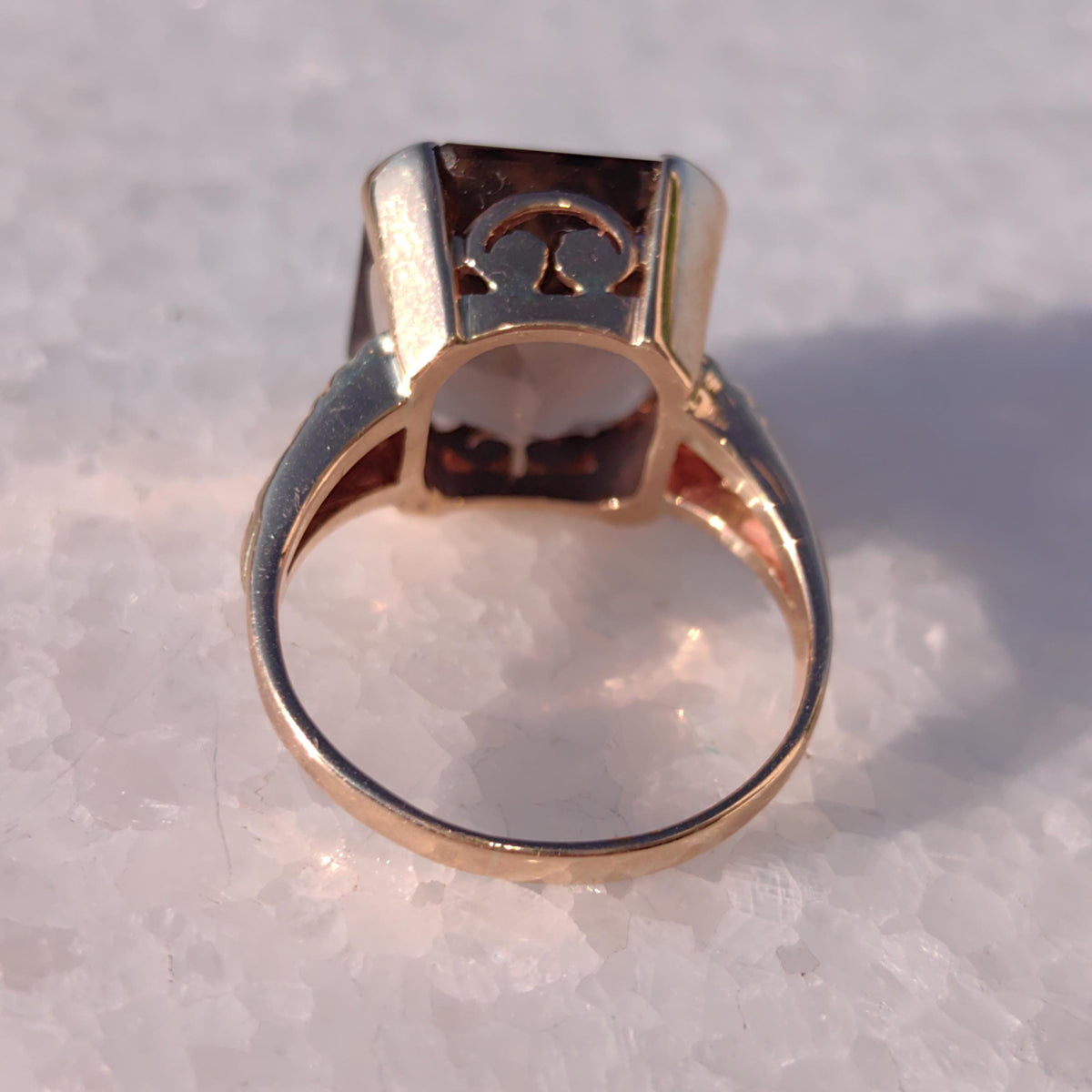 Smoky Topaz Art Deco Ring: 14k Yellow Gold, 1940s Statement