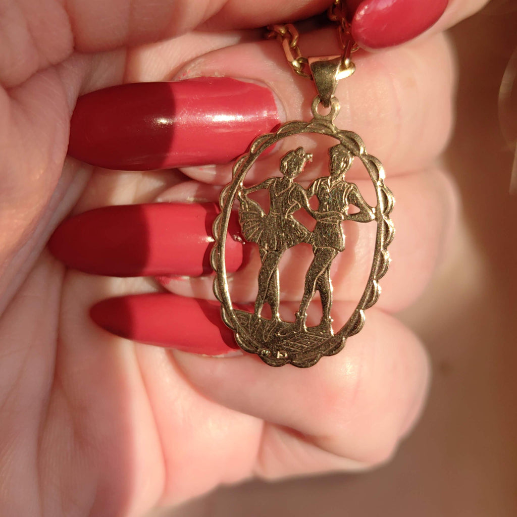 Vintage 14k Yellow Gold Ballet Dancers Pendant Charm